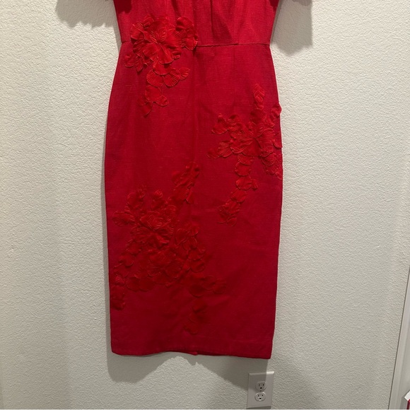 NWT Antonio Melani Willow Floral Applique Mock Neck Short Sleeve Midi Dress - Picture 9 of 12